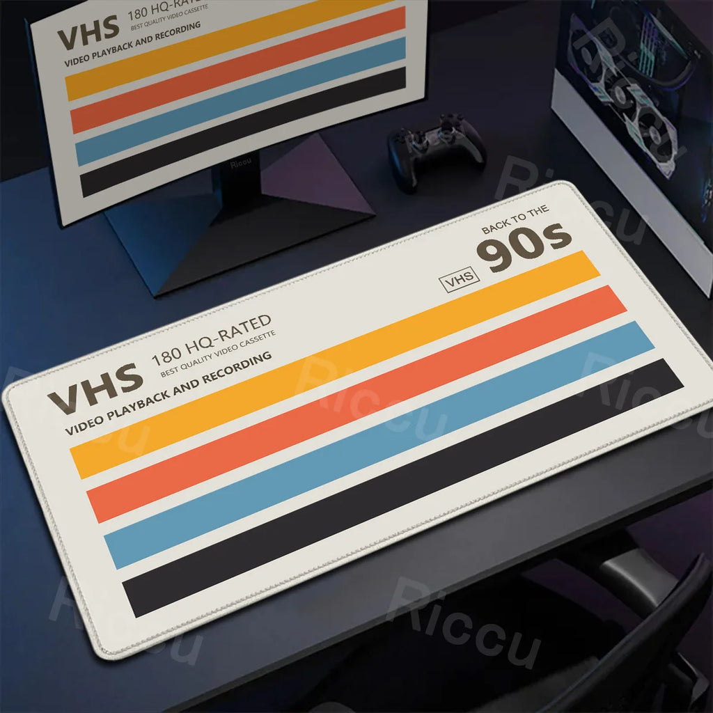 Retro VHS Style Mouse Pad Xxl Computer Large Size Mousepad Non-slip Gamer Keyboard Mausepad 90x40cm Art Design HD Deskmat Carpet