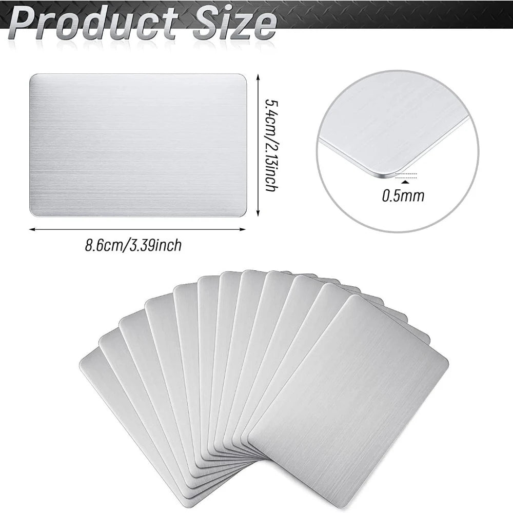 10Pcs Stainless Steel Metal Business Card Size 85*53mm Blank Laser Engraving Cards Special Logo Printing Matte Brushed Finishing