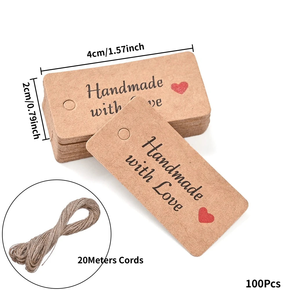 Kraft Paper Tags With Strings Handmade With Hang Garment Tags For Jewelry Crafts Price Candy/Gift/Cookies Display Label Card