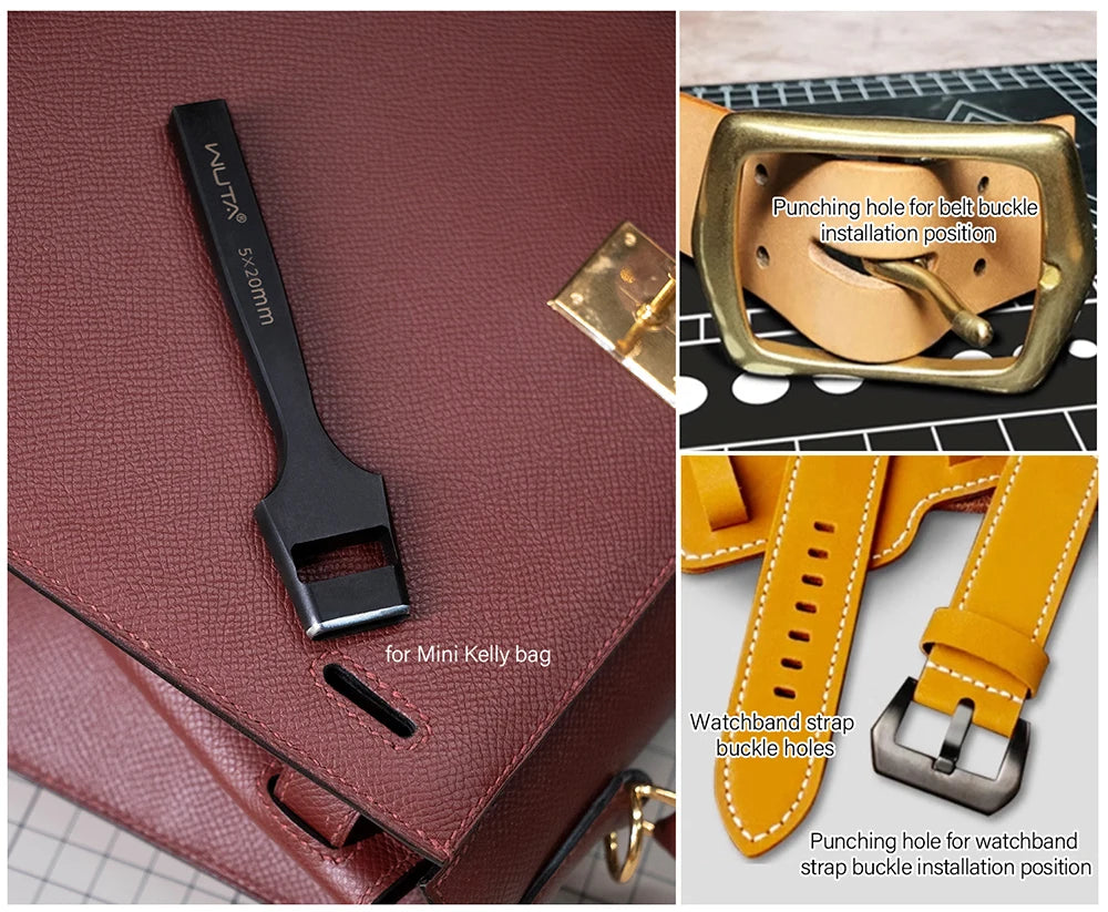WUTA Pro Leather Oblong Punching Tools Belt Hole Puncher Flat Hollow Punches Strap Watch Band Heavy Duty Oval Hole DIY Craft