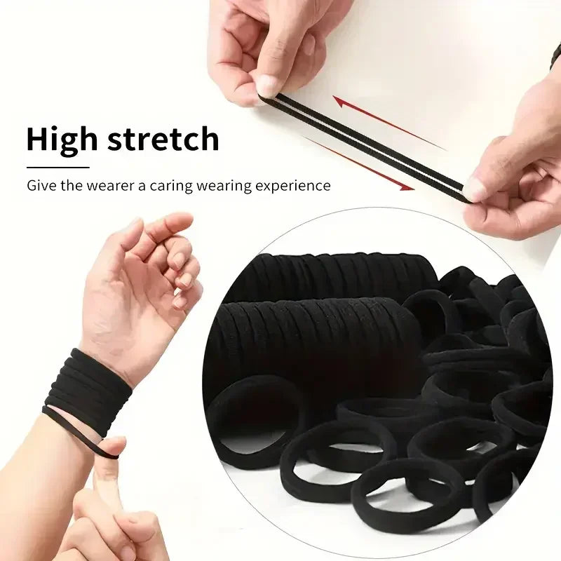 10-100pcs New Women High Elasticity Black Headband Hair Accessories Lazy Tie Hair Sturdy and Durable High Ponytail Rubber Band