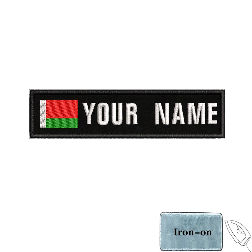 1PC 10cmX2.5cm Custom Name Flag Patch Stripes Badge Iron On Or Hook Loop Armband Germany Luxembourg Armenia Serbia Singapore