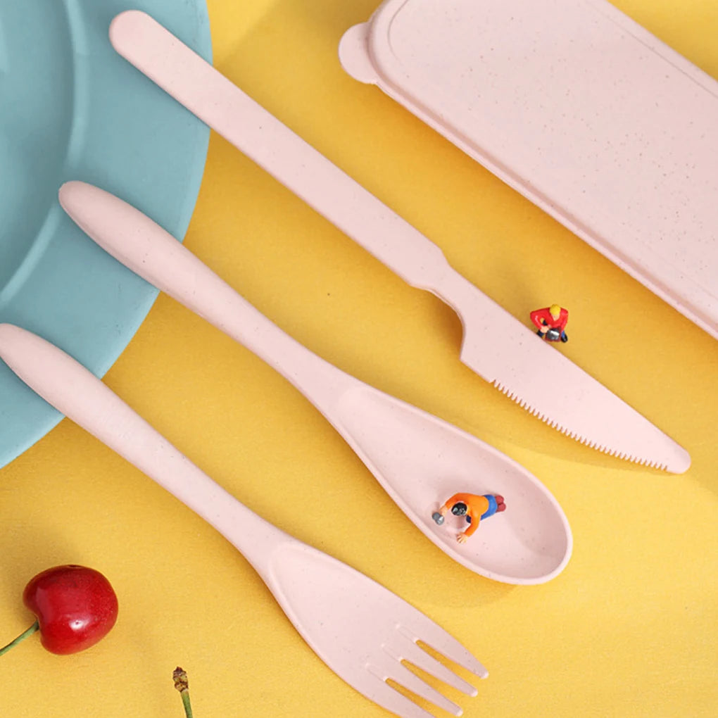 3Pcs/set Wheat Straw Dinnerware Set Portable Tableware Knife Fork Spoon Eco-Friendly Travel Cutlery  Utensil Box Chopsticks