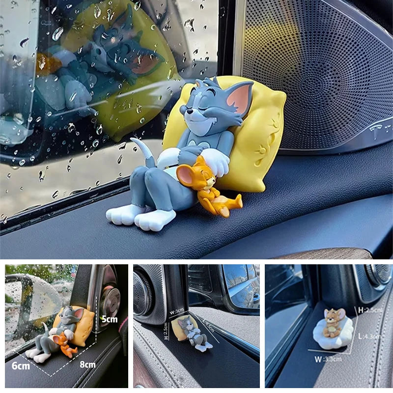 Cute Tom Car Dashboard Decor Set Cartoon Figure Jerry Vehicle Interior Desktop Ornament Collection Car Accessories Windshield
