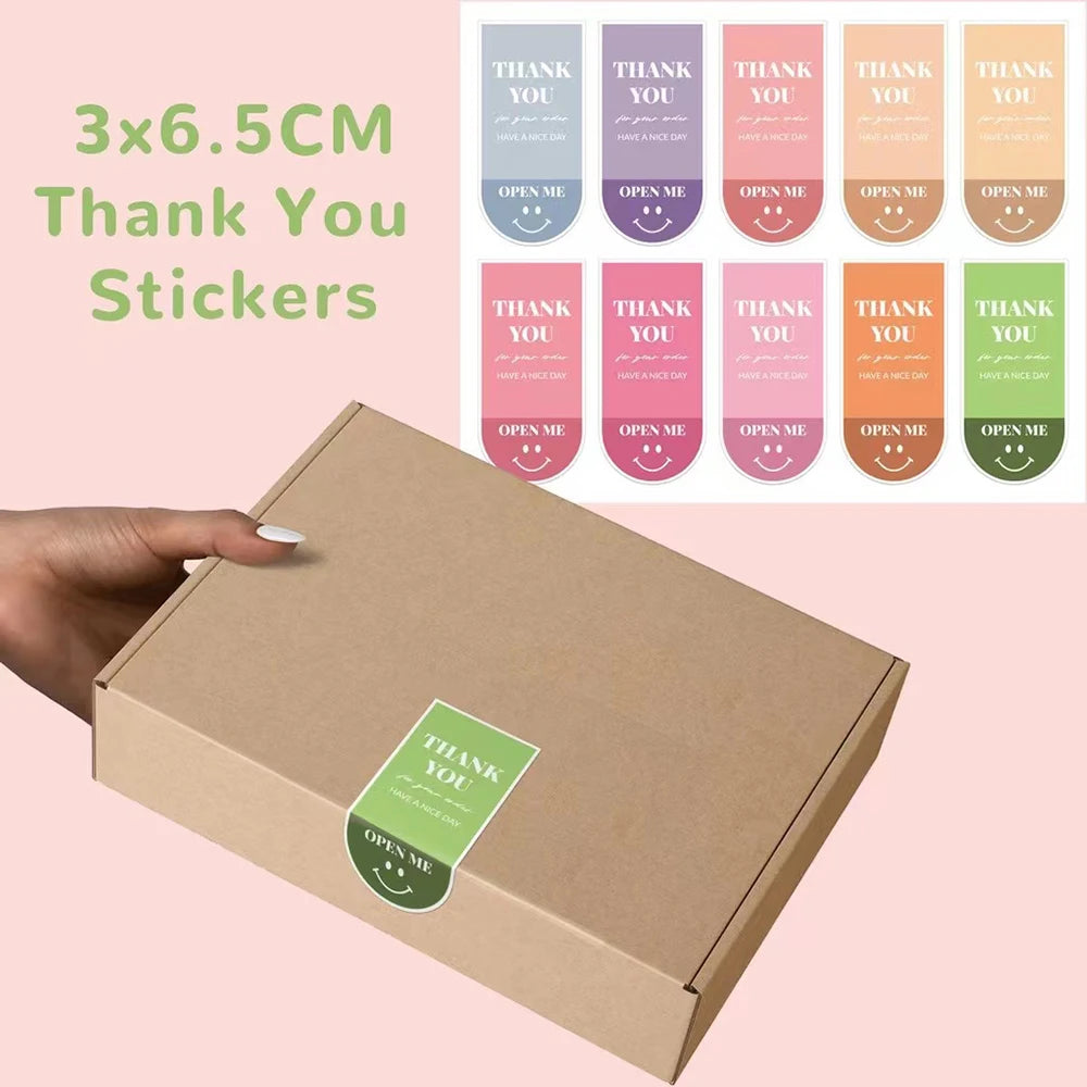 50-100pcs Colour Thank You For Your Order Stickers Smile Decorative Sealing Stickers For Business Delivery Packaging Mailing Bag