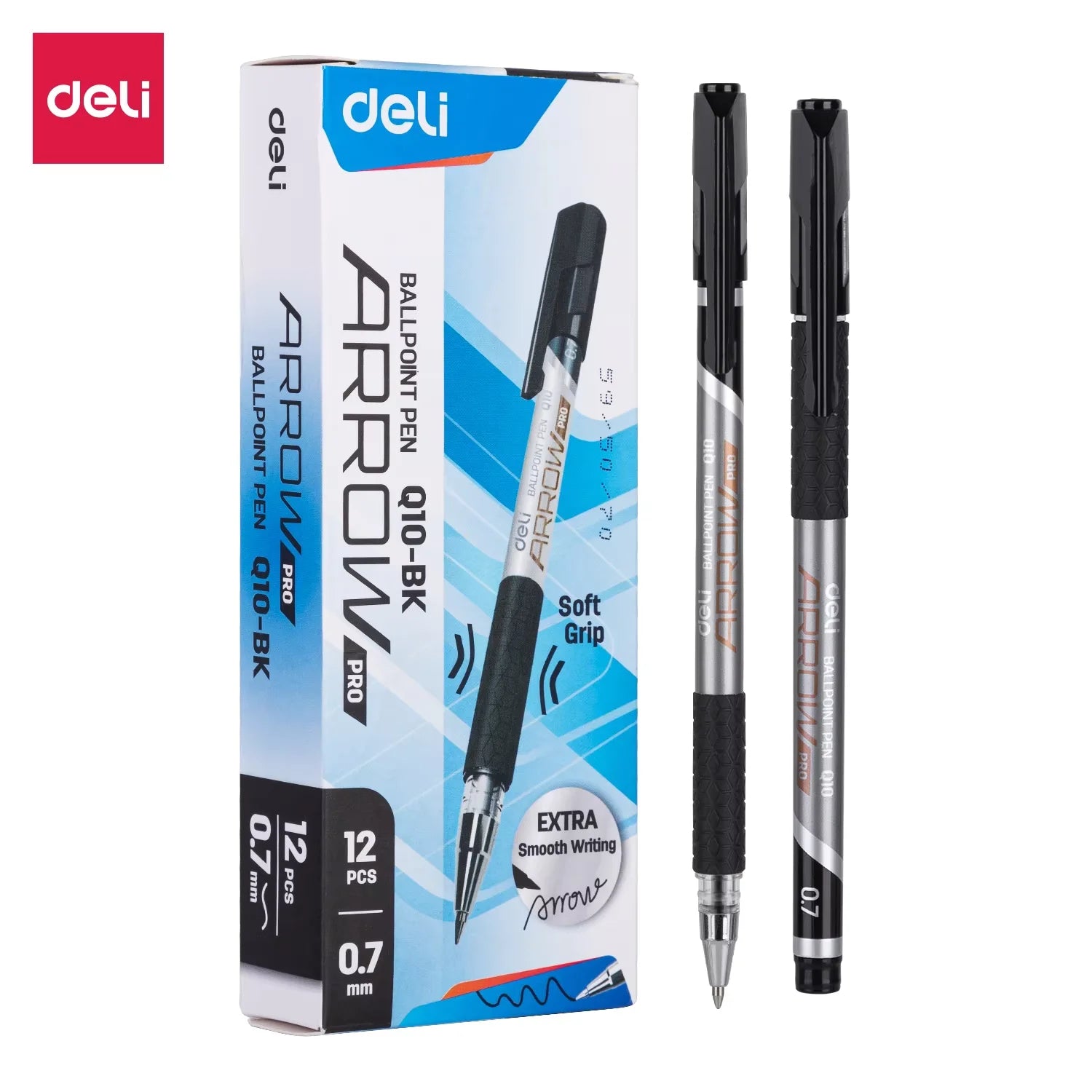 DELI Smooth Writing Ballpoint Pens 0.7mm Black and Blue Ink Pens 12PCS Pack of Retractable Ball Pen for Office School Home