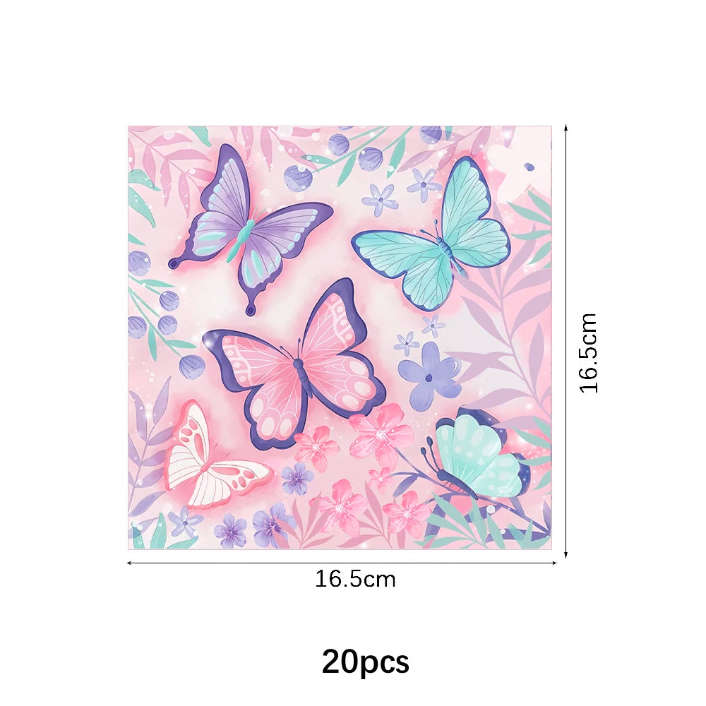 Butterfly Girls Birthday Party Disposable Tableware Fairy Pink Paper Plates Cups Napkin Tablecloth Birthday Party Decorations