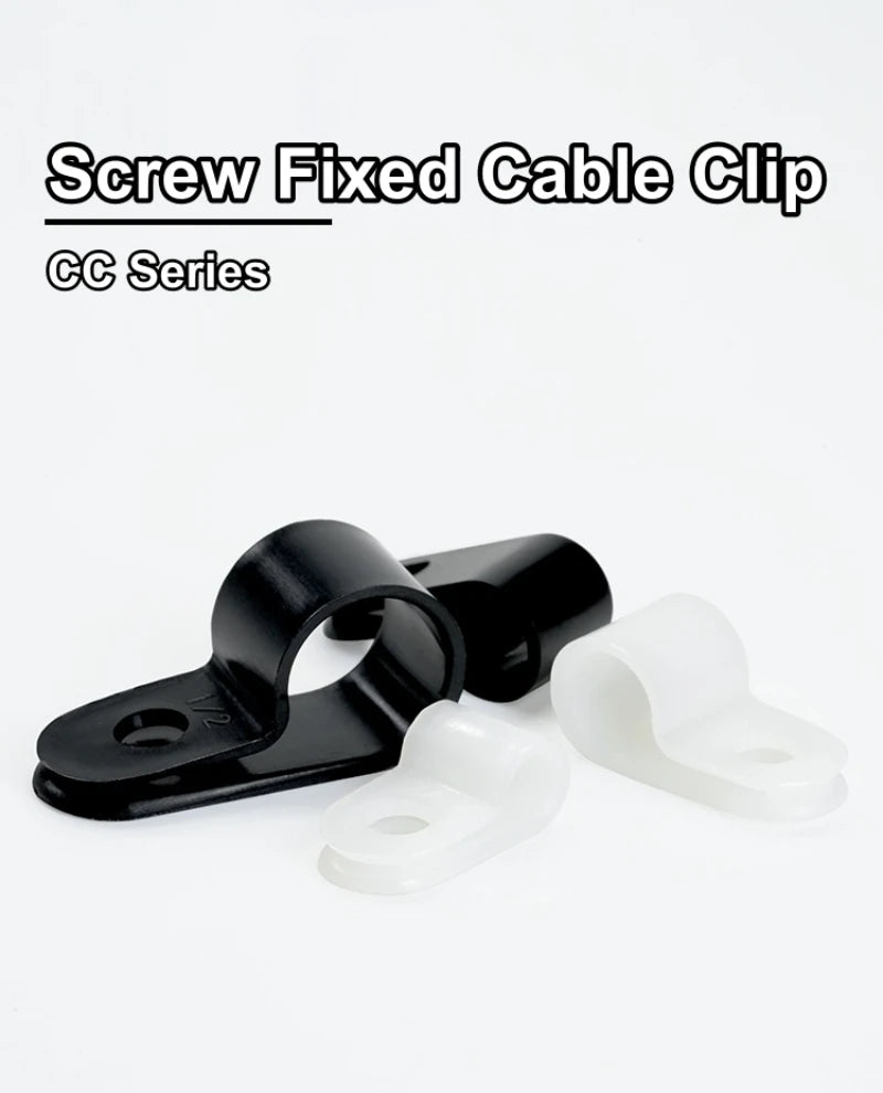 100pcs White R Shape Cable Clips Screw Fixing Nylon PA66 Plastic Desk Office Electric Wire Holder Fastener Management