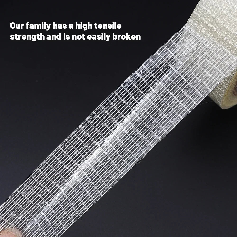 20M/Roll Adhesive Fiberglass Mesh Tape Transparent Waterproof Single Side Grid Tapes Heavy Duty Strapping Packing Fixed Tape