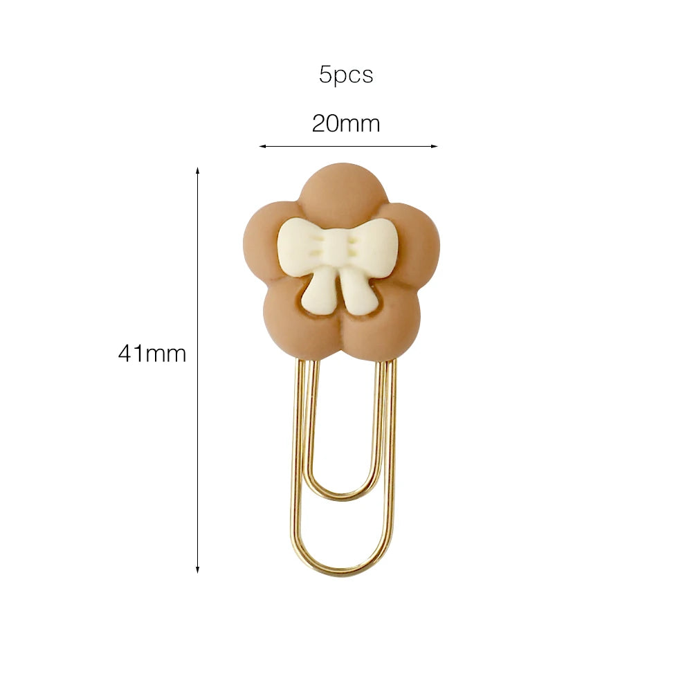 5PCS flower Paper Clips cream Bookmarks Planner Clips for Fun Office Supplies School Gifts