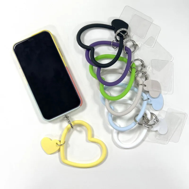 1Pc Silicone Heart Loop Cell Phone Hand XYu Wrist Strap With Key Chain Holder - Universal Mobile Straps For All Smartphones
