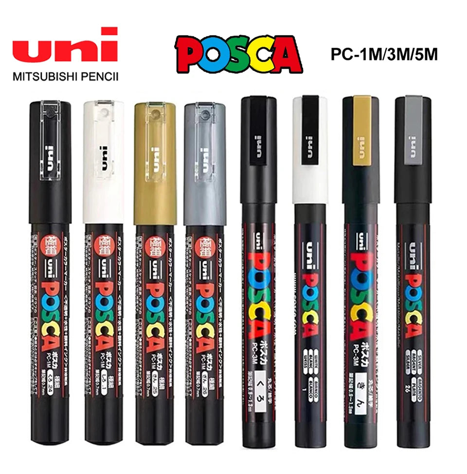 1pcs Japan UNI POSCA Marker Pen PC-1M/3M/5M POP Poster Graffiti Permanent Acrylic Marker White Black Gold Silver Art Supplies