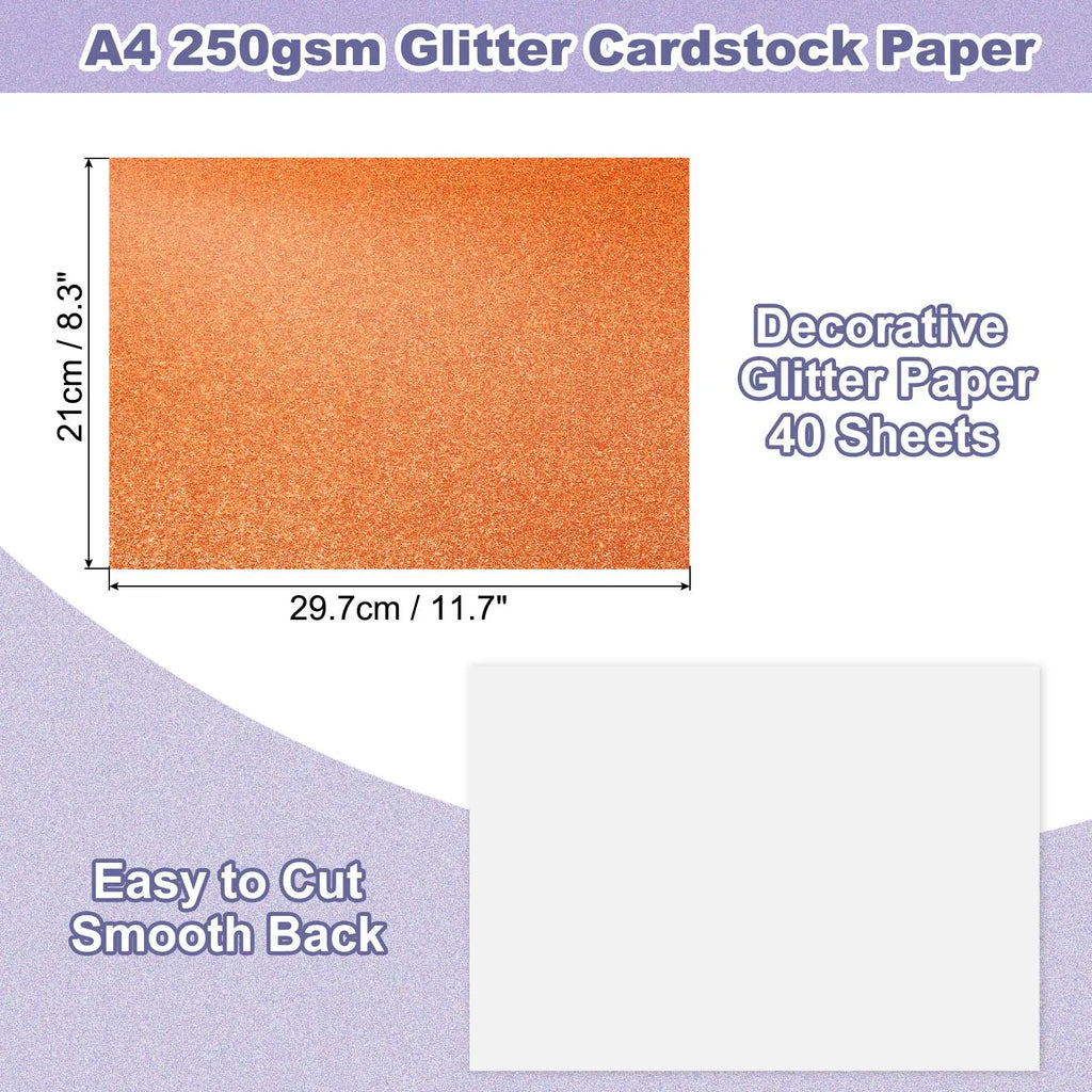 40Sheets A4 Glitter Cardstock Glitter Paper Card Stock Shiny Scrapbook 250gsm Sparkly Paper Large Shimmer for Scrapbook DIY Art