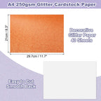 40Sheets A4 Glitter Cardstock Glitter Paper Card Stock Shiny Scrapbook 250gsm Sparkly Paper Large Shimmer for Scrapbook DIY Art