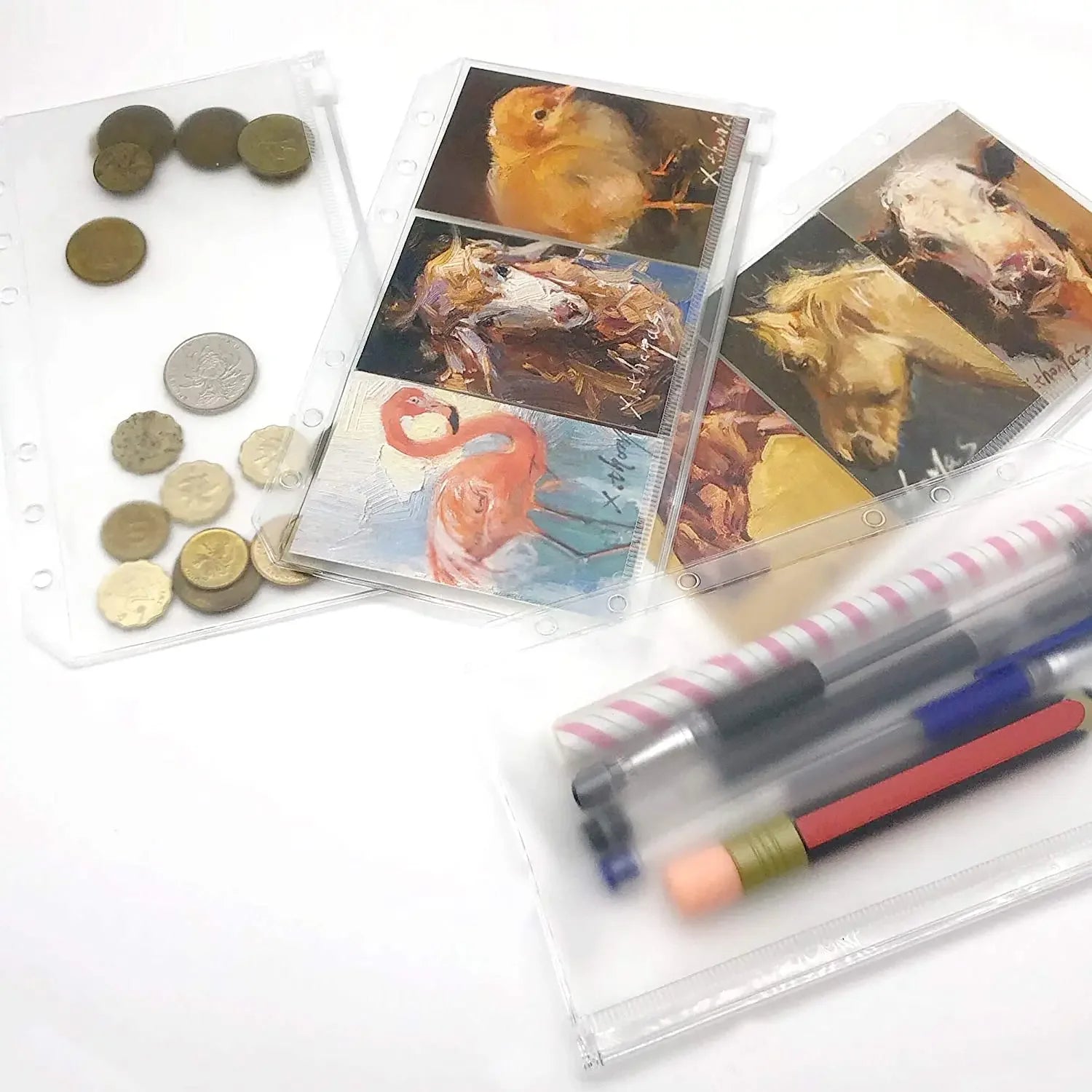 A6 6-Hole Binder Pockets Waterproof PVC Cash Budget Envelopes Zipper Binder Pouches for Notebook Planner Journey Binders