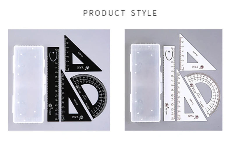 4 Pcs/Set Math Sets Metal Ruler Triangle Ruler Protractor with Box for School Student Geometry Sets