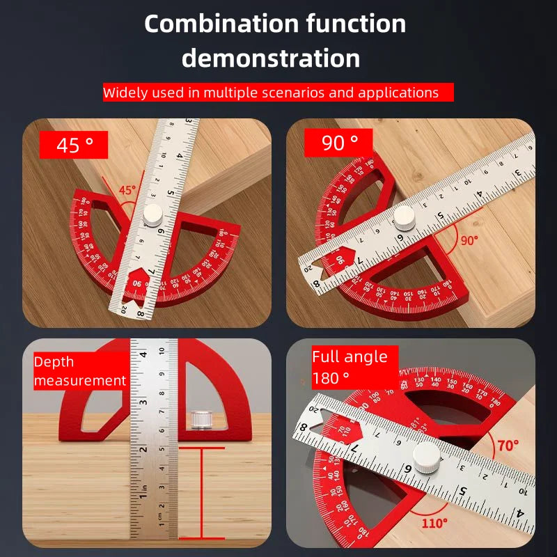 8/12Inch 180° Protractor Aluminum Alloy / Plastic Angle Finder Angle Ruler Woodworking Tools Measuring Ruler Meter Goniometer
