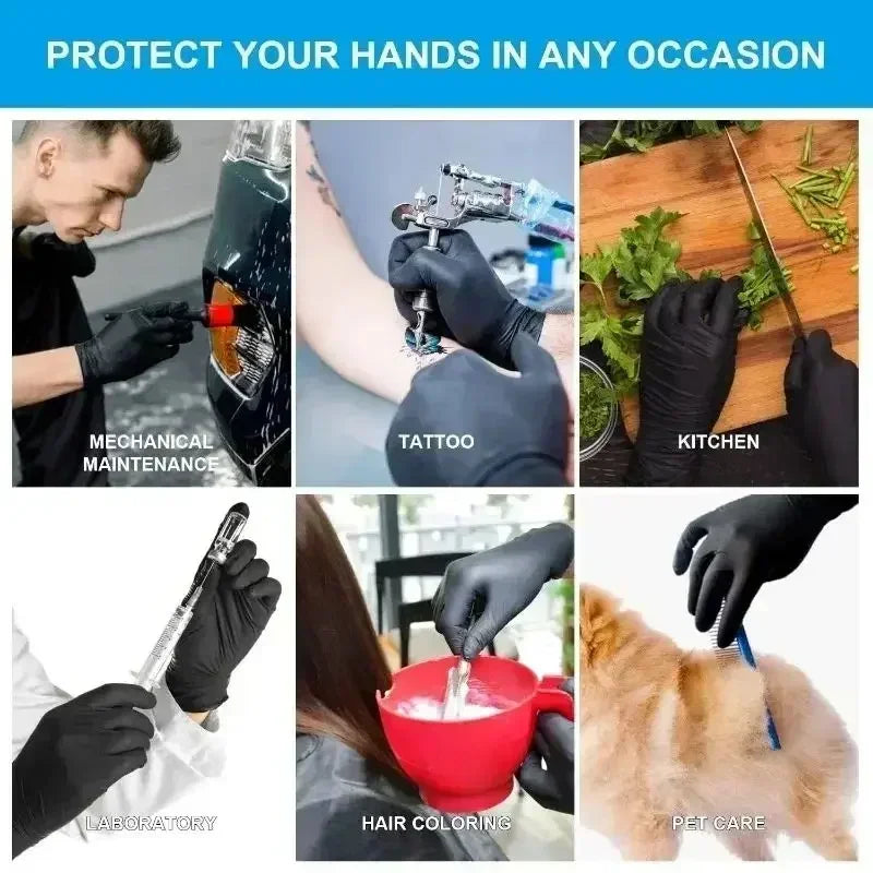 Disposable Nitrile Black Latex Gloves Cooking Wash Cycling Glove Household Antistatic Cleaning Gloves Hairdressing Nail Art Tool