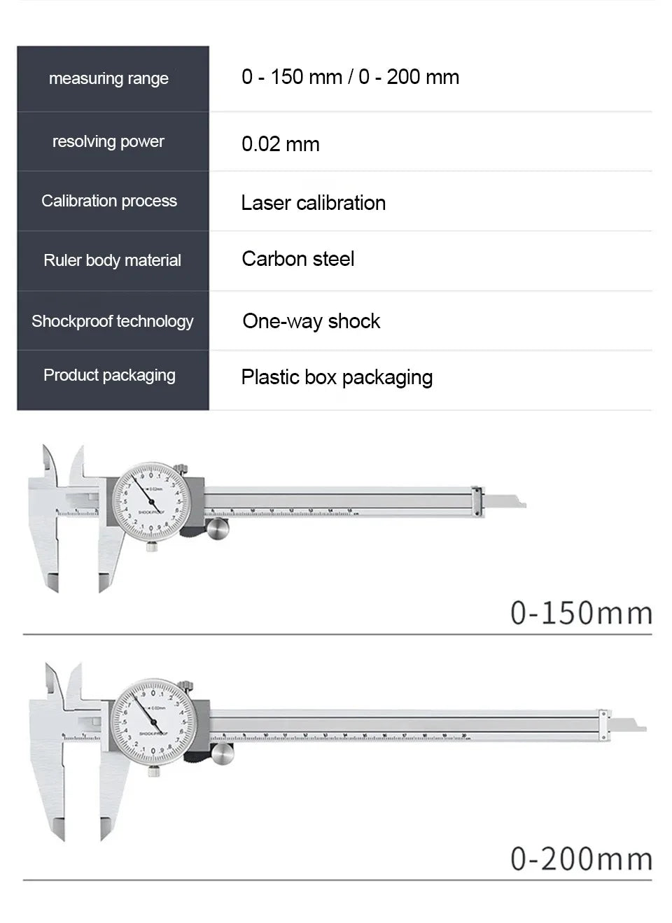 Vernier Calipers 0-150/200mm 0.02mm High Precision Anti-vibration Pachometer Dial Caliper Metal Gauge Ruler Depth Measuring Tool