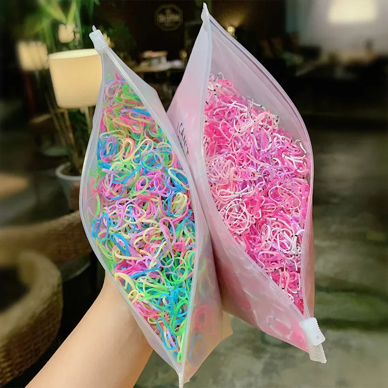 Kids Elastic Hair Accessories, 500Pcs Colorful Disposable Ponytail Rubber Bands for Girls
