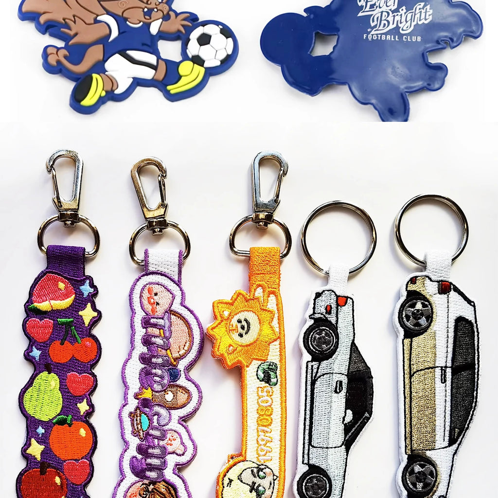 Custom Embroidery Keychains Double-sided Wholesale 50 PCS Printed Woven Logo to Customize Fabric Key Ring Tag for Bag Phone Car