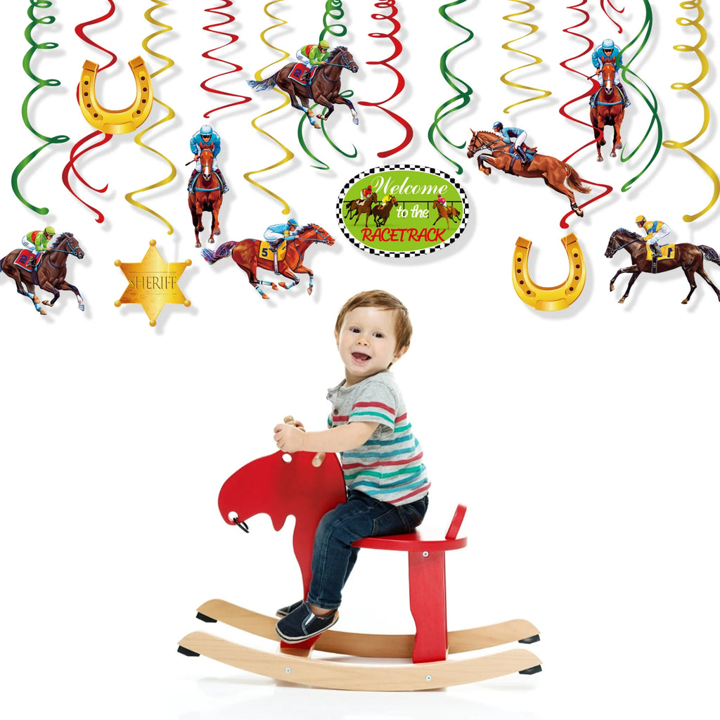 Horse Race Party Disposable Tableware Sets Plates Tablecloth Napkins Hanging Streamers Dinnerware For Birthday Party Decoration