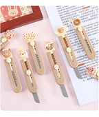 1 Piece Cartoon Utility Knife for Student Cute Fashion Box Cutter Small Portable Kawaii Beige Coffee Color Letter Opener Office
