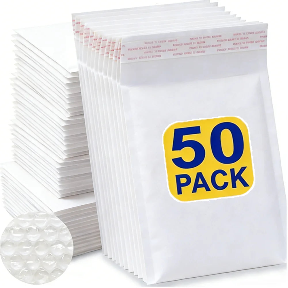 50-10Pack Kraft Bubble Mailers Self-Sealing Storage Paper Envelopes Waterproof Cushioned Padded Foam Shipping Bags for Packaging