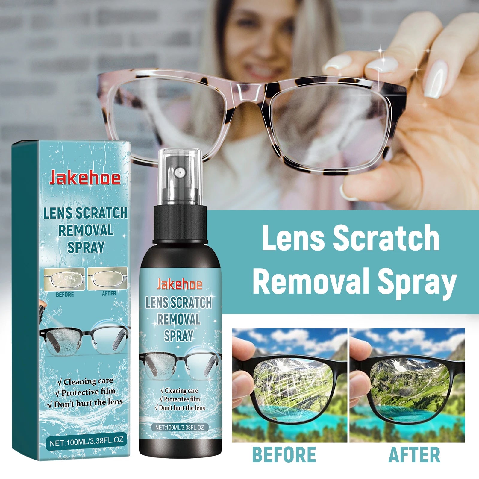Eyeglass Lens Cleaner Spray Anti Fog Glasses Care Instant Clear Vision Oil Stain Remover Sunglasses Screen Cleaning Kit 100ml