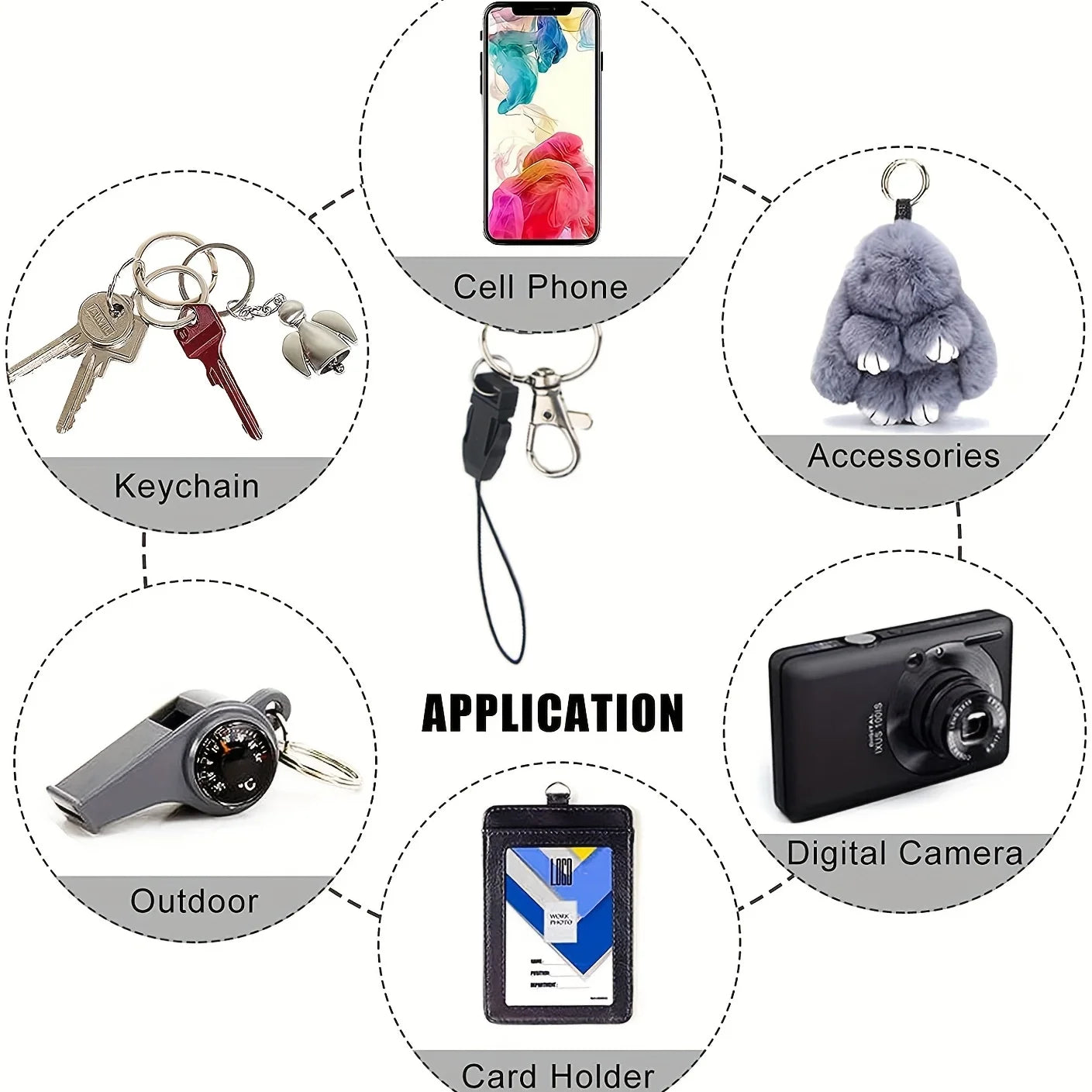 Mobile Phone Lanyard Fashion Black with Buckle Neck Strap Keychain Lanyard for ID Card Holder Keys Keychain Cell Phone Strap