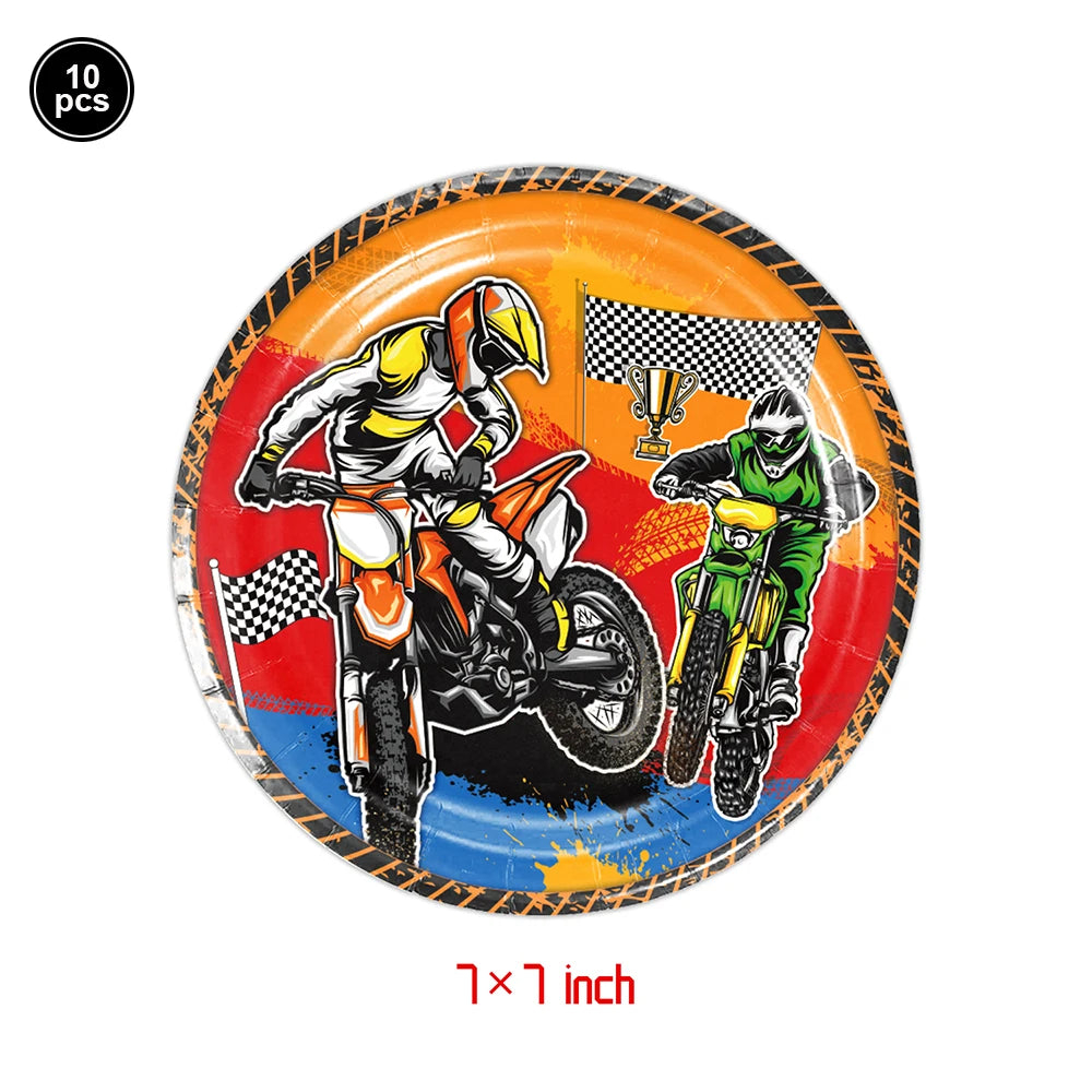 Motorcycle Dirt Biker Birthday Party Supplies Motocross Dessert Paper Plates Cups Napkins Disposable Tableware Favor For Boys