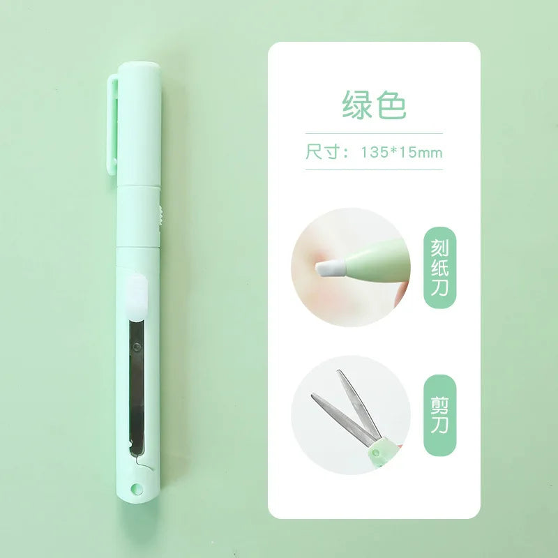 2 In 1 Mini Folding Scissor Pen Cutter Portable Size Safe Ceramic Pencutter Utility Knife For School Stationery Office Supplies