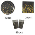 Black Gold Birthday Party Decorations Tableware Paper Plates Cups Napkin Tablecloth for Adult Kids Happy Birthday Party Supplies