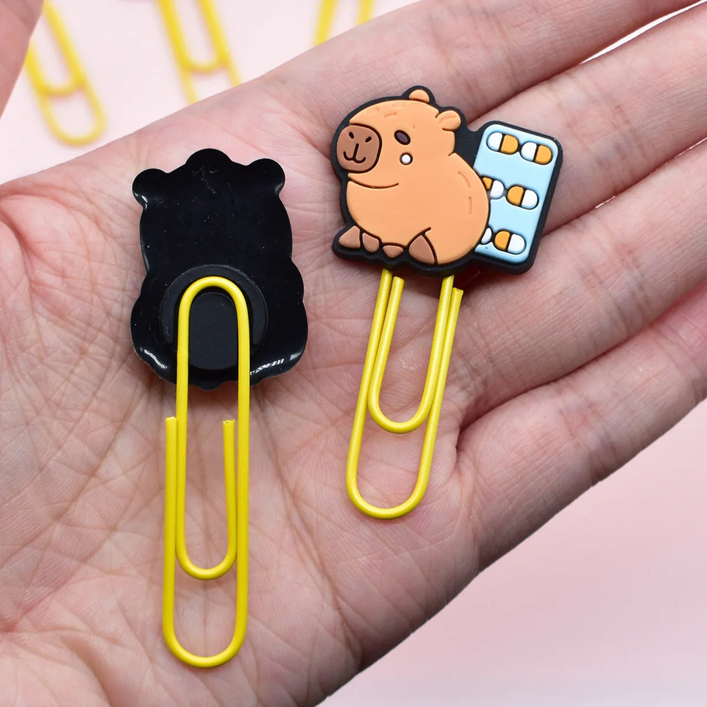12 pcs Random Capibala Cartoon Paper Clips Diy Binder Clip Bookmark Decoration Kawaii School Office Supplies