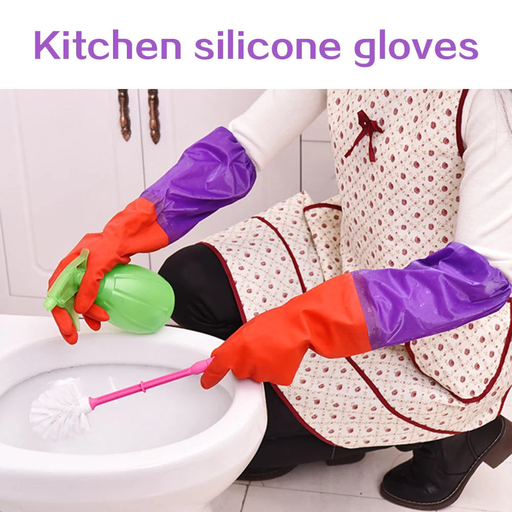 Fleece Lined Latex Dishwashing Gloves Thermal Extra Long Latex Cleaning Gloves Warm Winter Dishwashing Laundry Aid