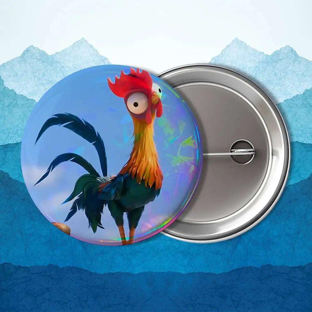 Heihei blakc Moana name Tamatoa Badge on Backpack Clothes decoration Tinplate Round Brooch Funny Custom Gifts for Friend