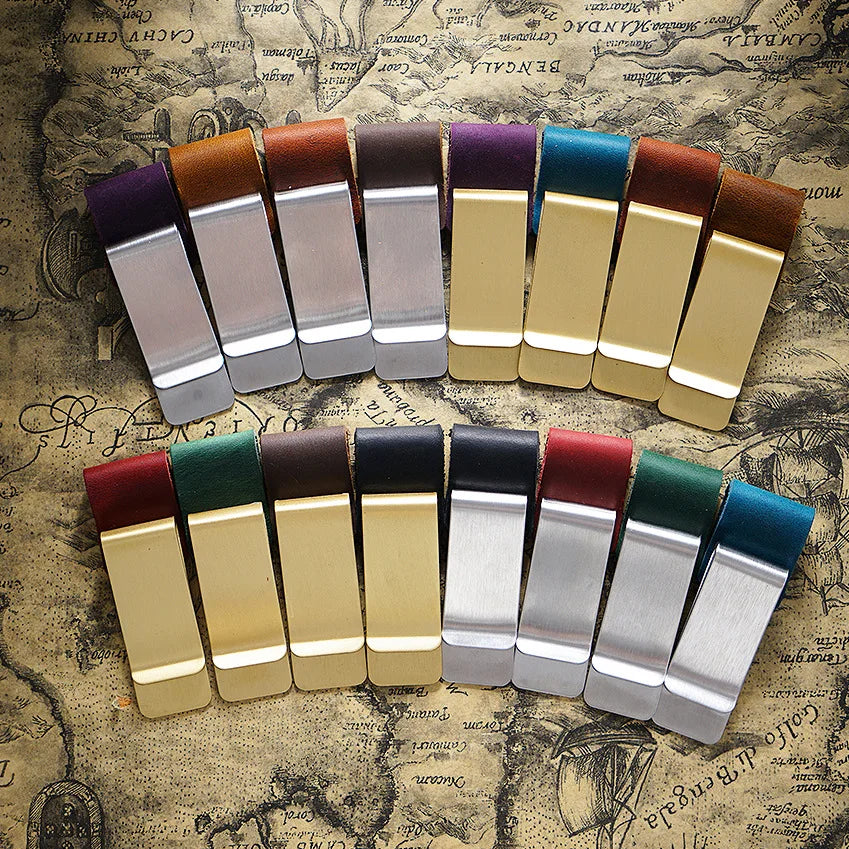 Brass Leather Pen Clip Stainless Steel Cowhide for Traveler's Notebook - Genunine Leather & Metal Notebook Accessory