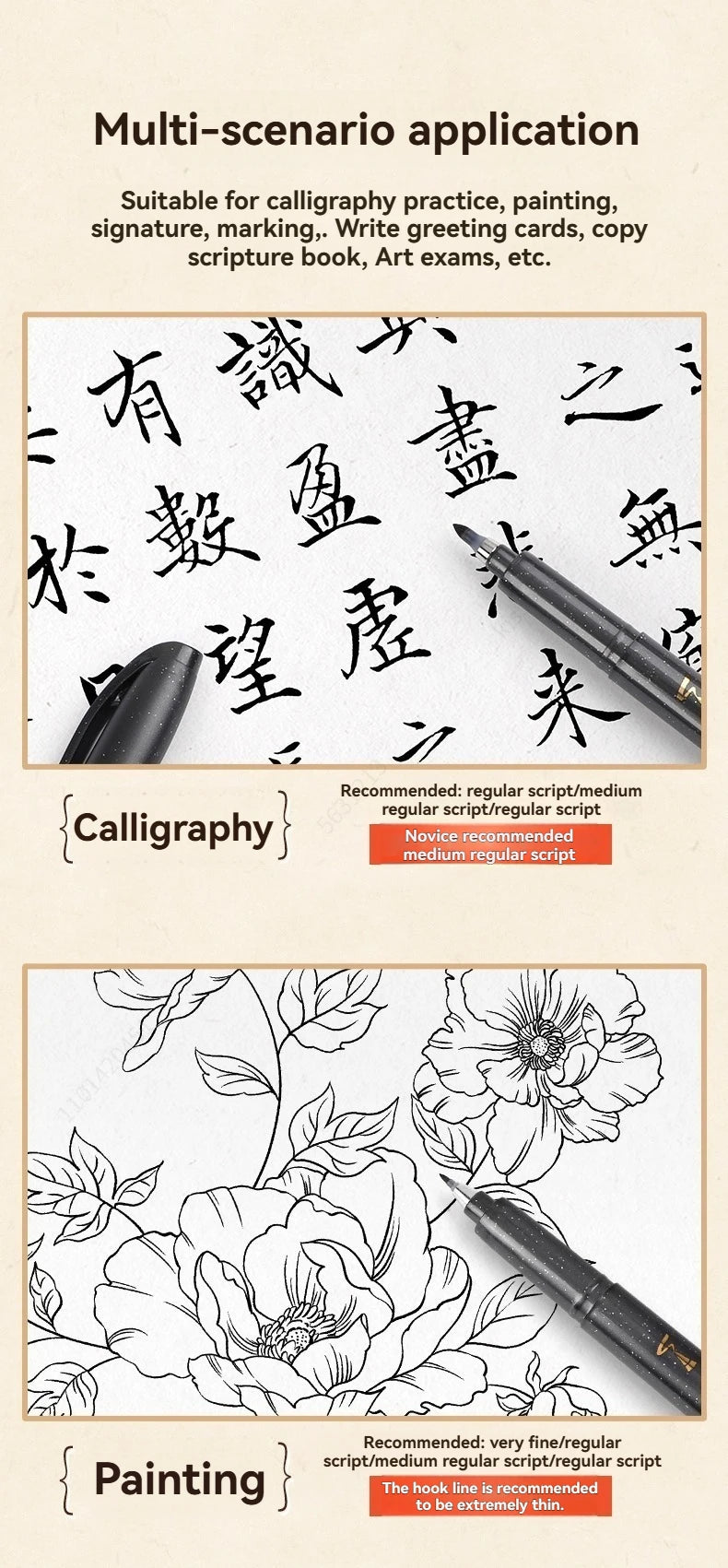 BAOKE 4-Size Calligraphy Pen Set for Writing, Hand Lettering, Black Ink Brush Markers Sketching Calligraphie Art Supplies Artist