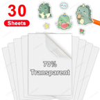 30 Sheets Printable Vinyl Sticker Paper A4 Waterproof Adhesive Transparent Glossy White Copy Paper for Inkjet Printer DIY Labels