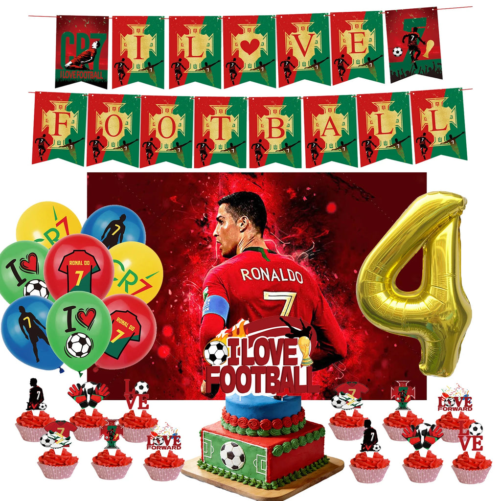 Football Player Theme Party Decoration Soccer Cr&7 Superstar Party Supplies Plate Cup Balloon Banner Paper Backdrop Party Gift