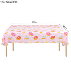1Set Donut Party Decoration Disposable Tableware Plate Cup Napkins Candy Gift Bags Kids Baby Girl 1st Birthday Party Supplies