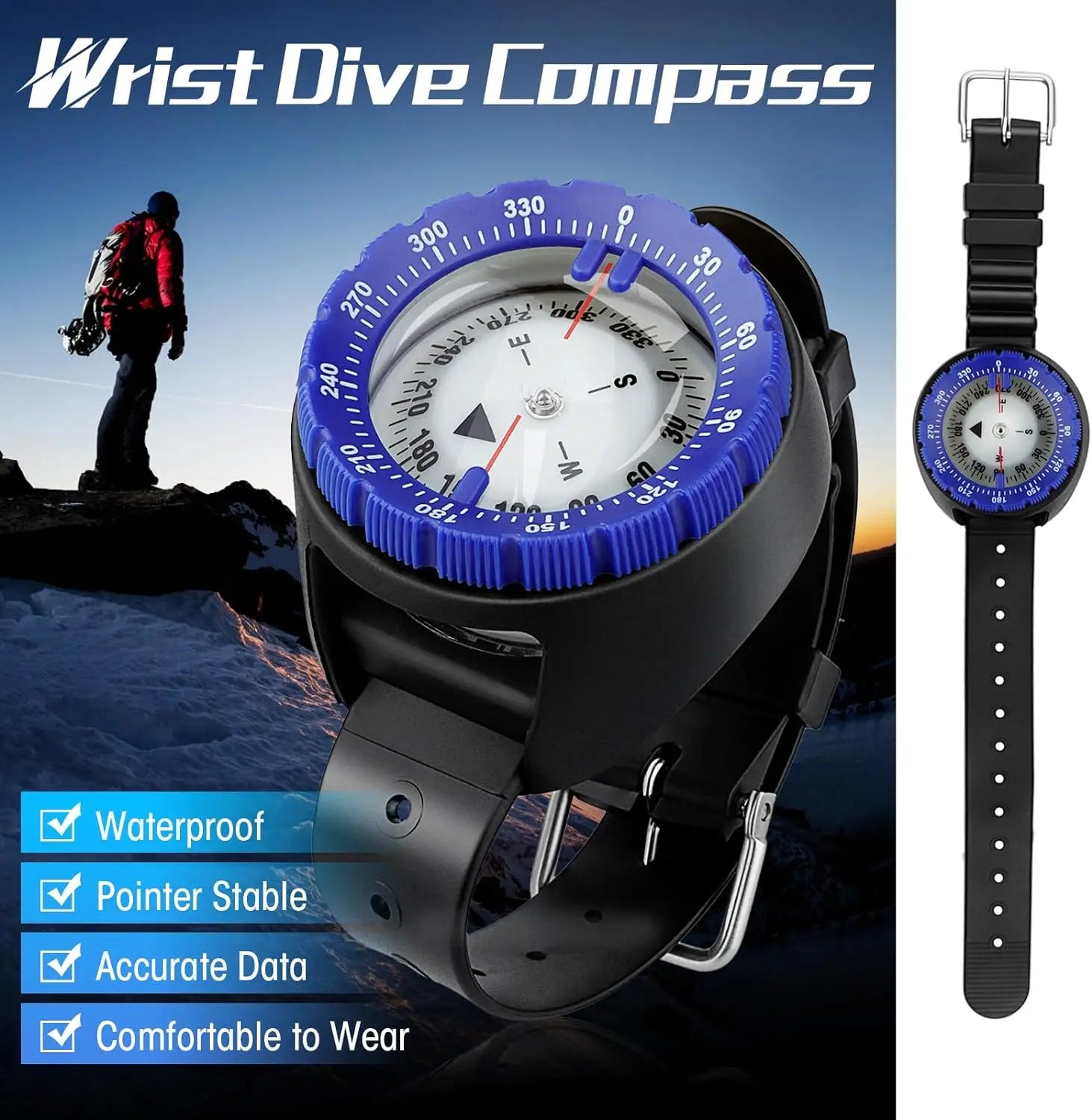 Digital Underwater 50m Diving Compass Professional Waterproof Navigator Digital Scuba Luminous Balanced Watch Swimming Outdoor