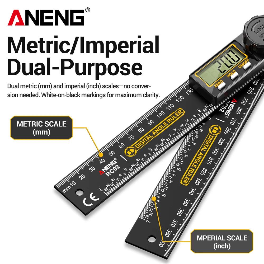 ANENG RC02 Digital Gauge Angle Goniometer Electronic Protractor Smart Inclinometer Angle Woodworking Tool Angle Finde 360°