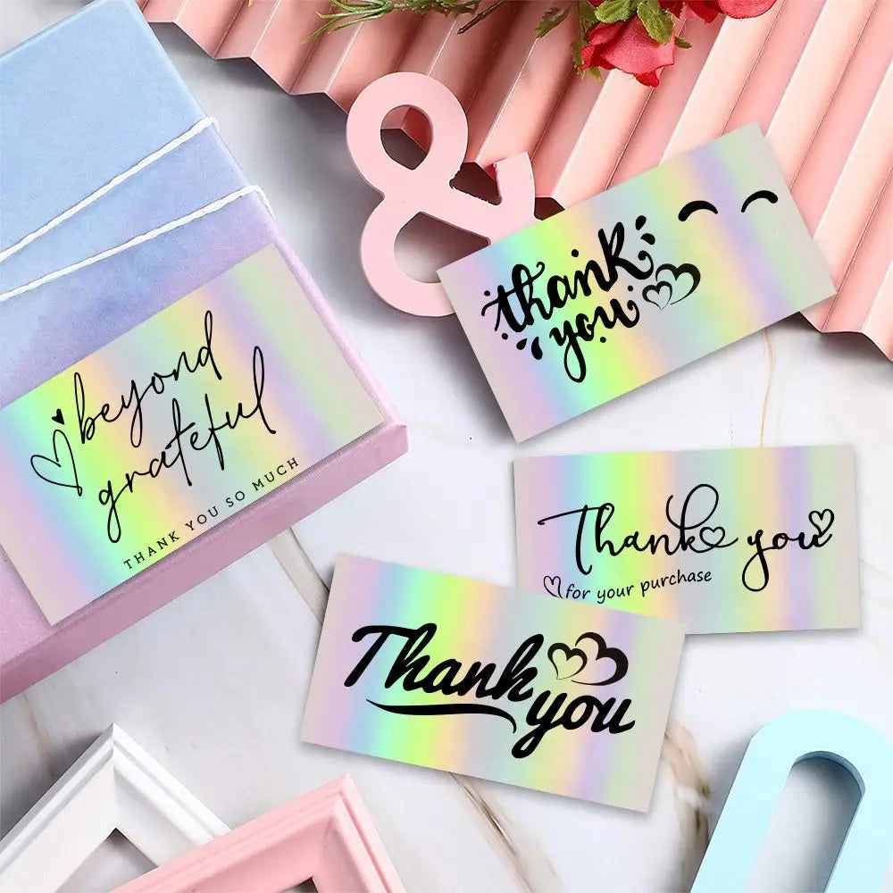 50 Pcs Thank You For Supporting My Small Business Reflective Laser Appreciate Cards Greeting Postcard For Online Retail Shopping