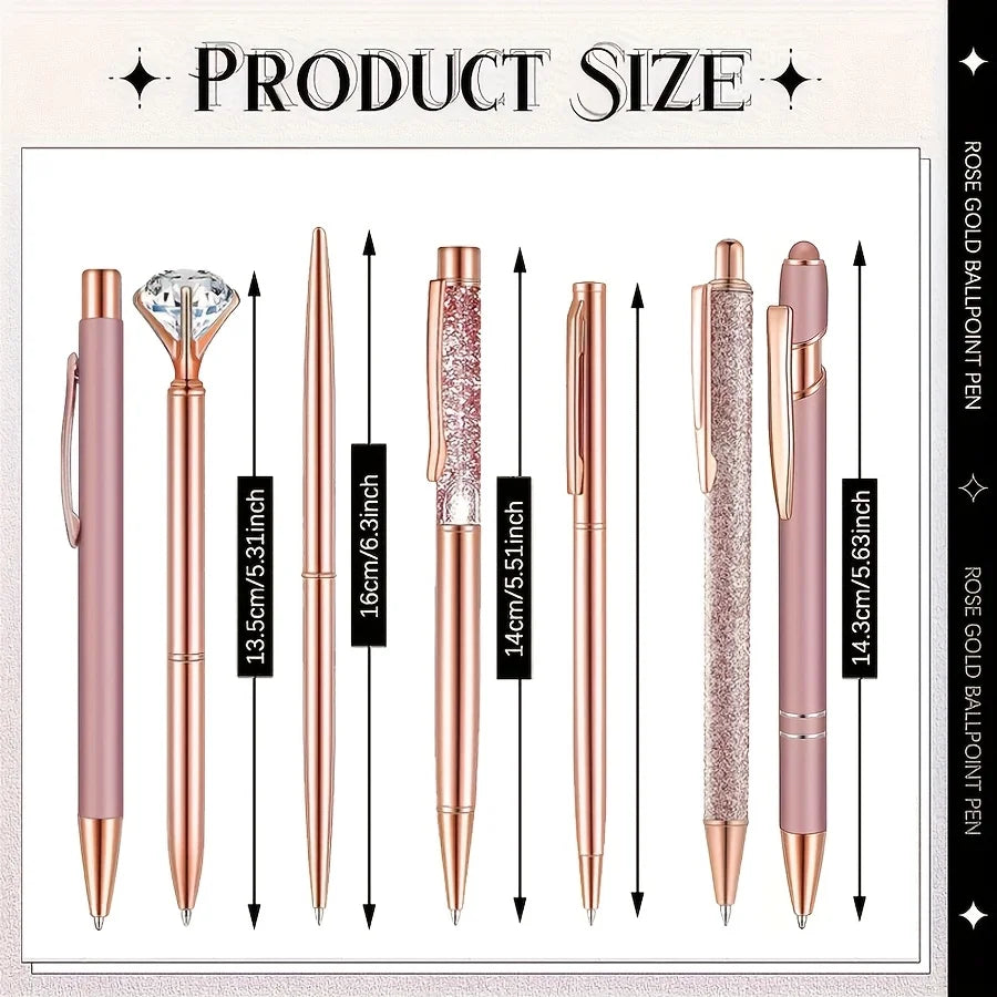 3-9pcs Rose Golden Metal Ballpoint Pen Set, Pearl Quicksand Crown, Love Artificial Diamond,School&Office Supply Gifts,Weddings