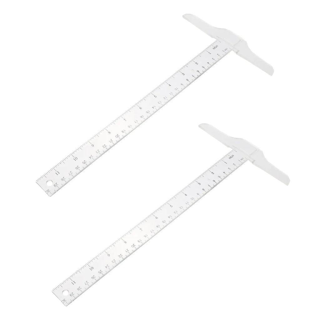 2Pcs General Layout Ruler Plastic T-Square with Accurate Scales for School Art Office Measuring Needs Plastic T Shape Ruler