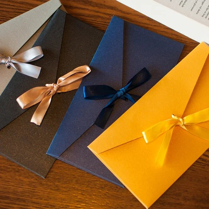 10 Pcs/set Envelope Pearlescent Paper Bow Thicken Ribbon Retro Creative Color Stationery Wedding Invited Gift High Quality