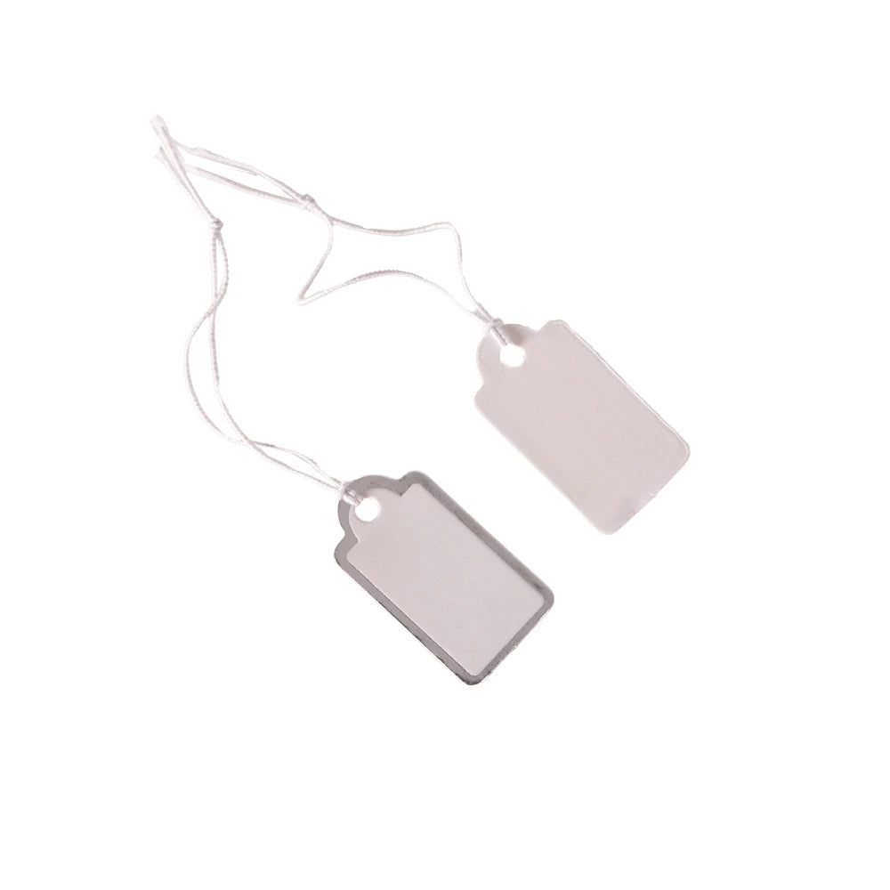 1000pcs Jewelry Strung Pricing Price Tags String Silver Merchandise Cloth Label Blank Tag White Card Paper Elastic Lanyard