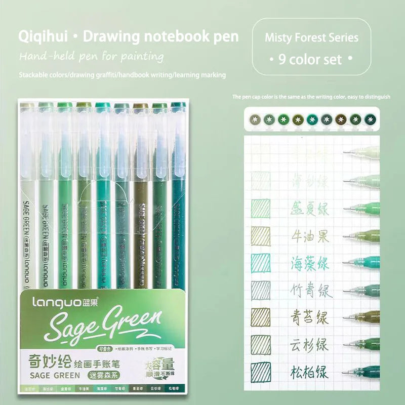 Languo 207/180/27/9 colors Multi-Color Handbook Pen 0.5mm Morandi Color Gel Pen Student Writing Painting Drawing Marker Pens Set