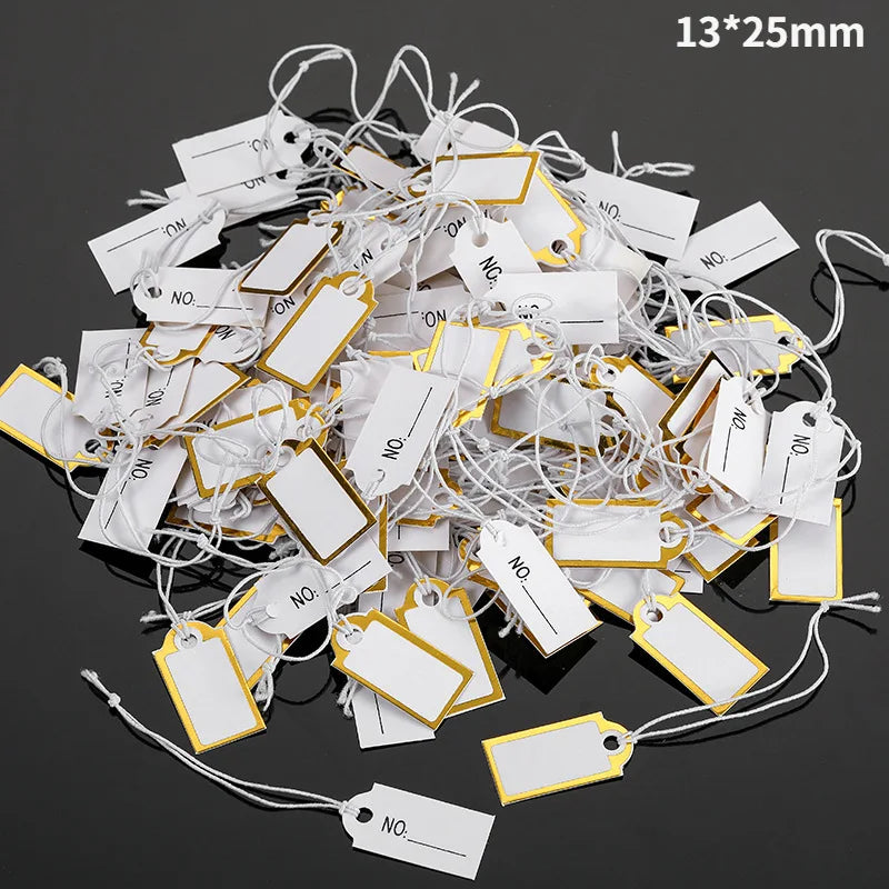 100pcs Paper Rectangular Blank Labels With String For DIY Watch Bracelets Necklaces Earrings Jewelry Display Price Tags Cards